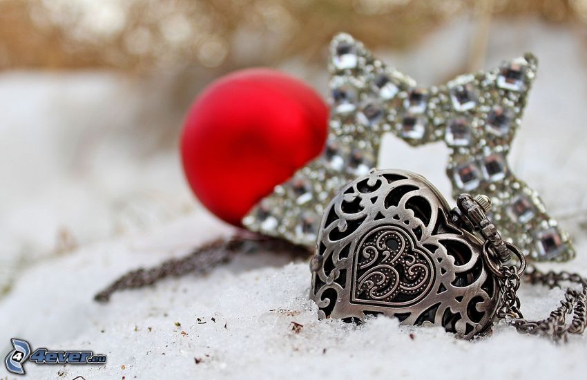 silver pendant, heart, star, snow