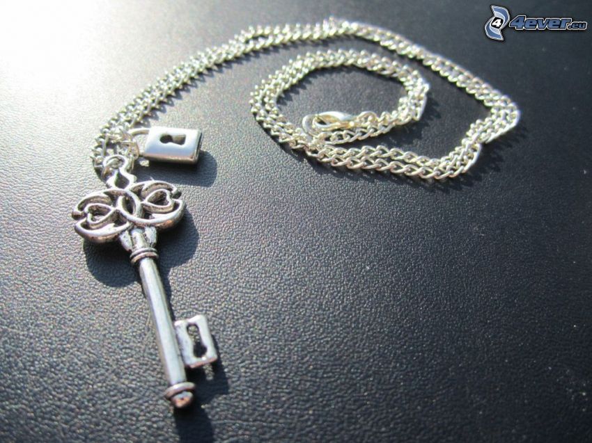 silver pendant, key, necklace