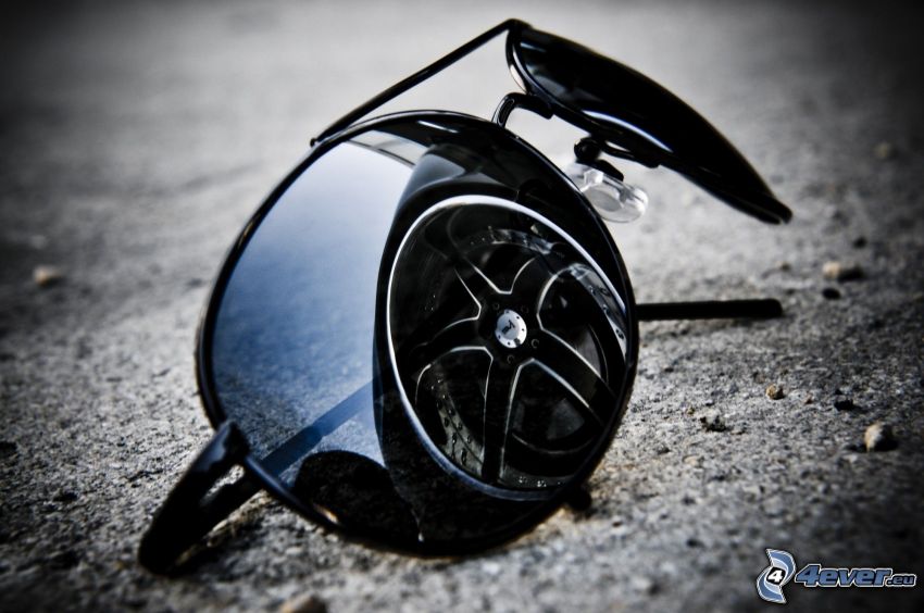 sunglasses, reflection, wheel