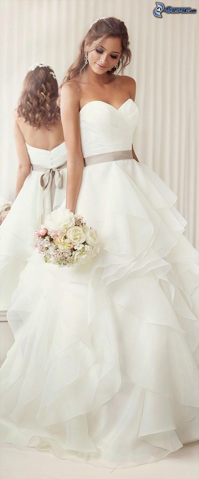 wedding dress, bride, wedding bouquet