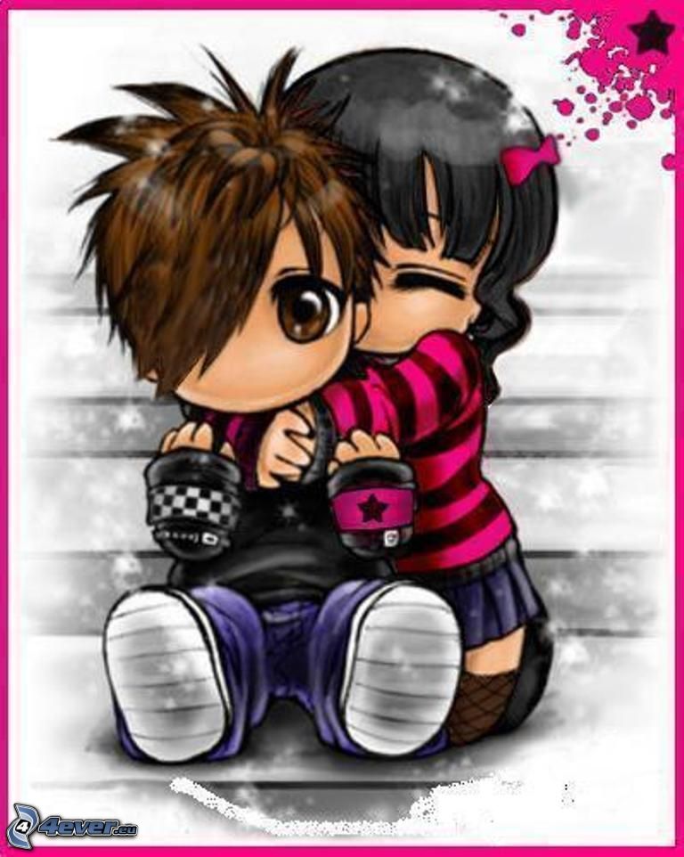 cartoon couple, emo hug, love