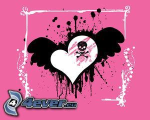 emo heart, skull, wing, Grim Reaper, frame, collage