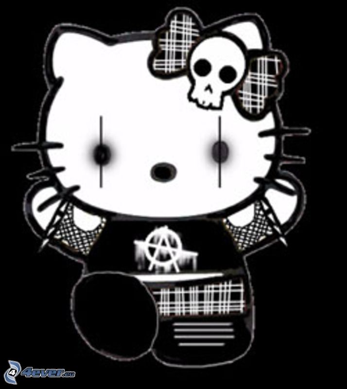 emo hello kitty, anarchy, skull