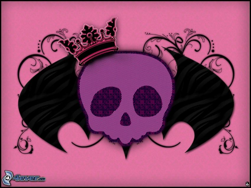 emo skull, black wings, crown