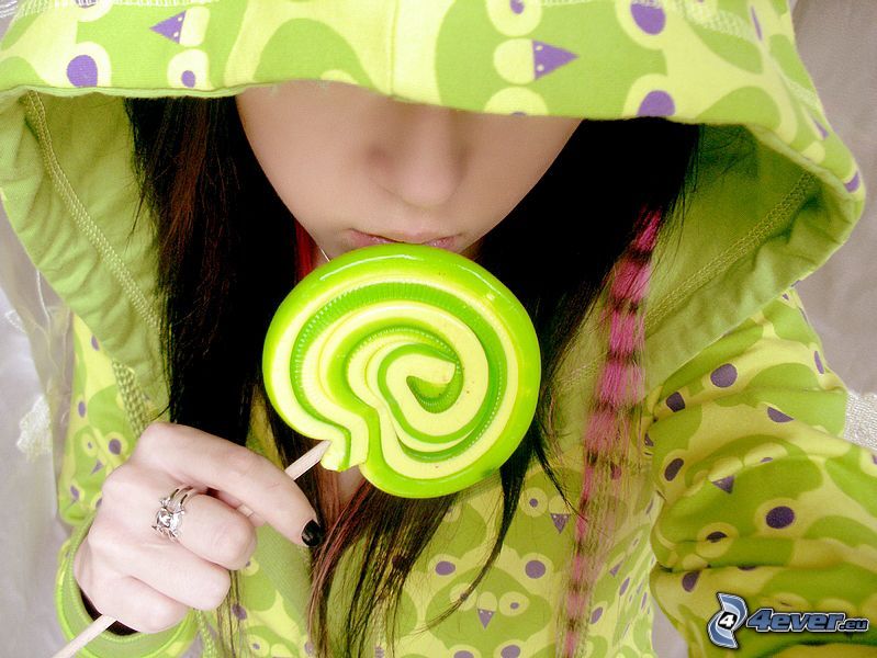 girl, lollipop, green