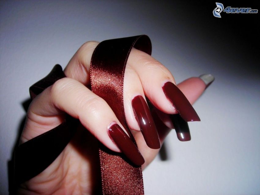 painted nails, hand, ribbon