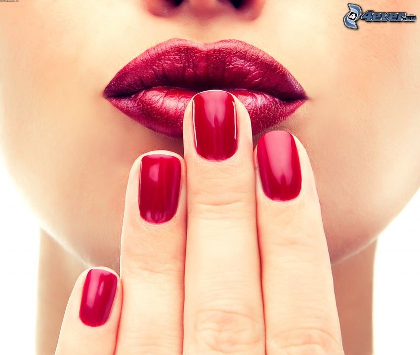 painted nails, red lips