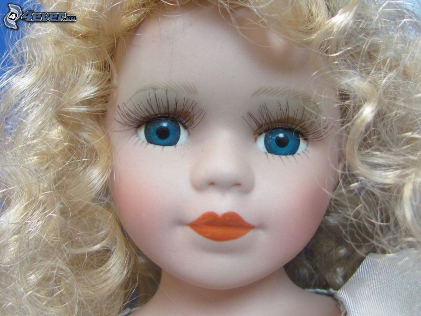 porcelain doll, blue eyes