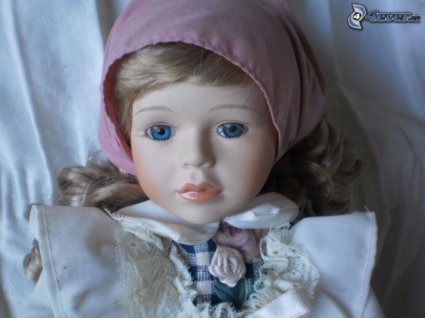 porcelain doll, scarf
