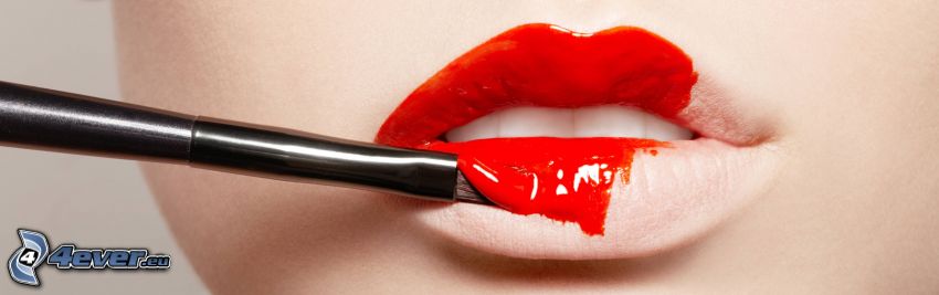 red lips, mouth, brush
