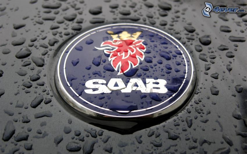 Saab, logo, drops of water