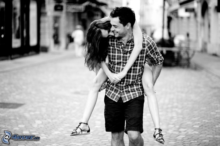 couple, joy, laughter, black and white photo