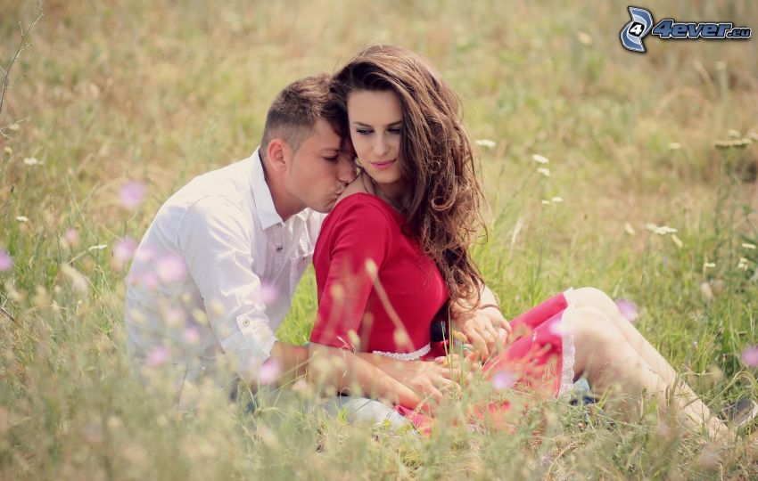 couple, mouth, meadow