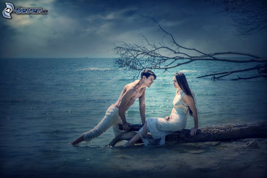 couple, open sea, white dress