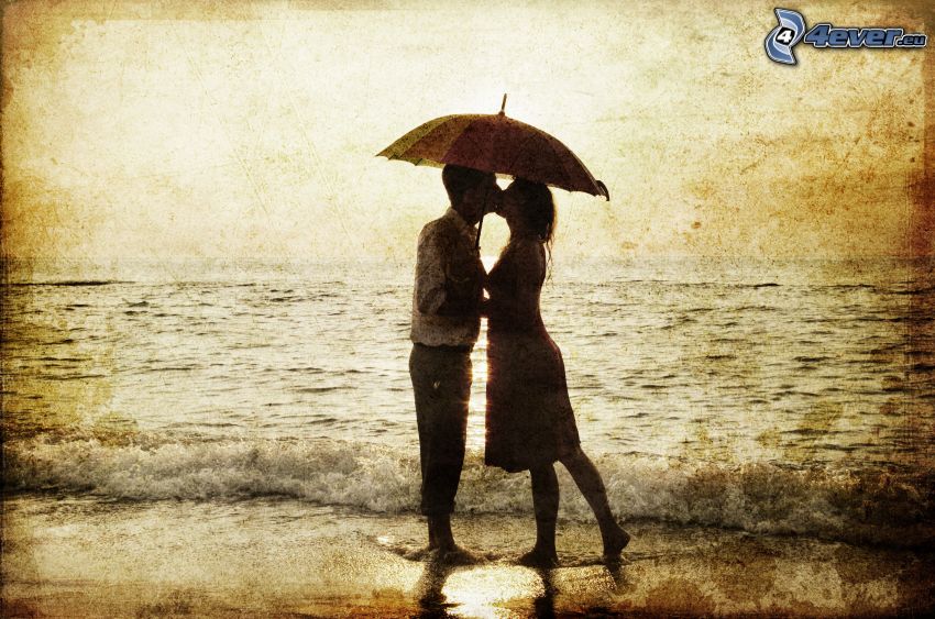 couple by the sea, umbrella