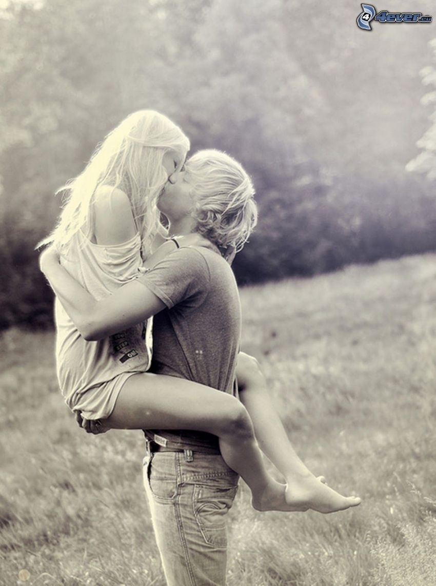 kiss, couple on meadow