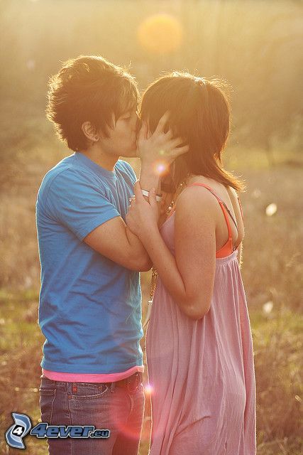 kiss in field, love