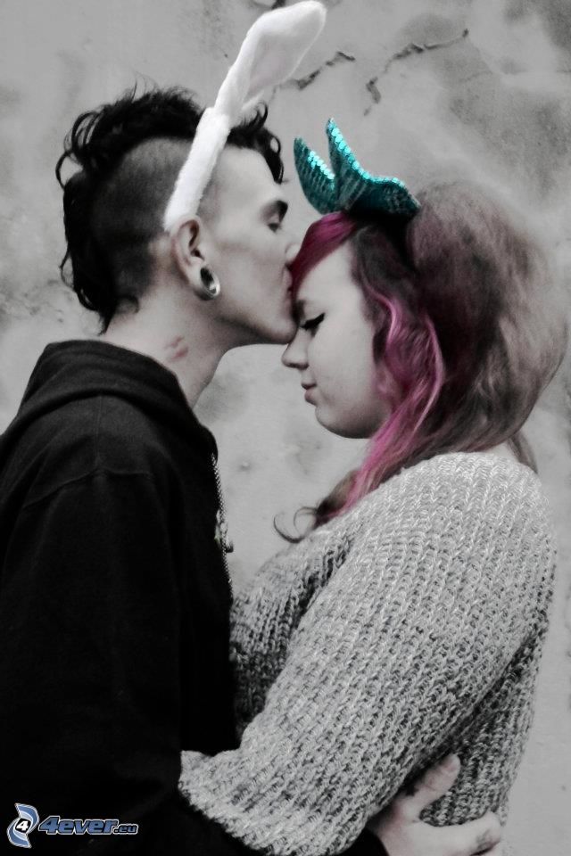 love, kiss, couple, tunnel in ear