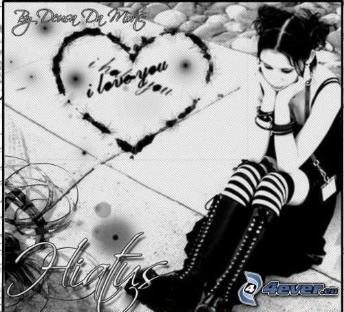 emo girl, loneliness, heart, I love you