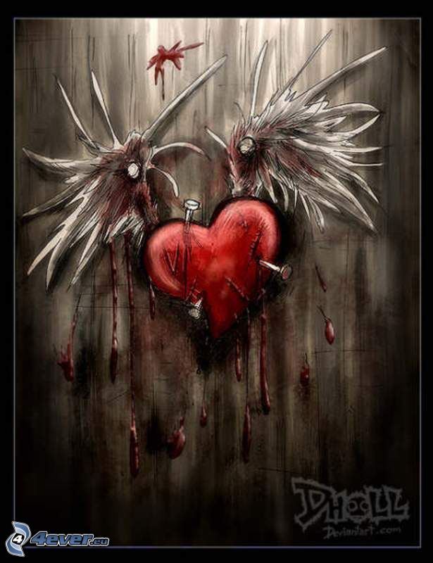 bleeding heart, heart with wings, nails