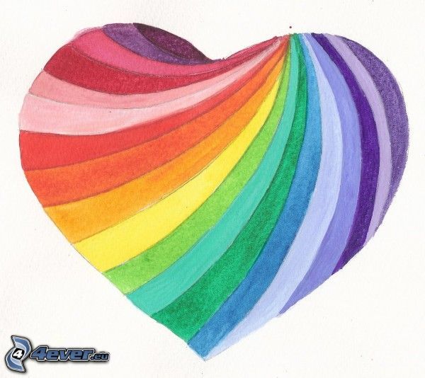 cartoon heart, rainbow colors
