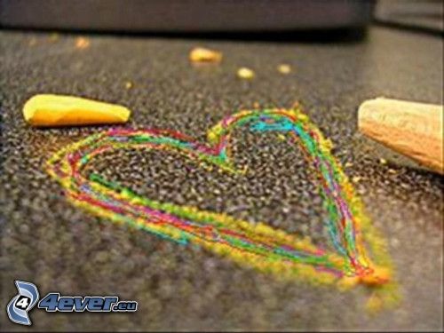 colored heart, crayons, chalk, sidewalk