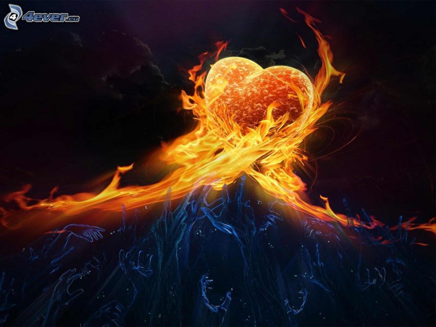 fire heart, hands, flames
