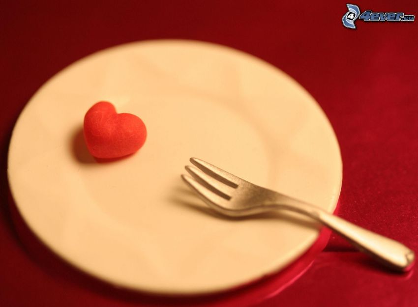 heart, plate, fork