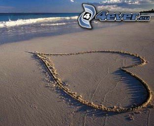 heart, sand, beach, sea