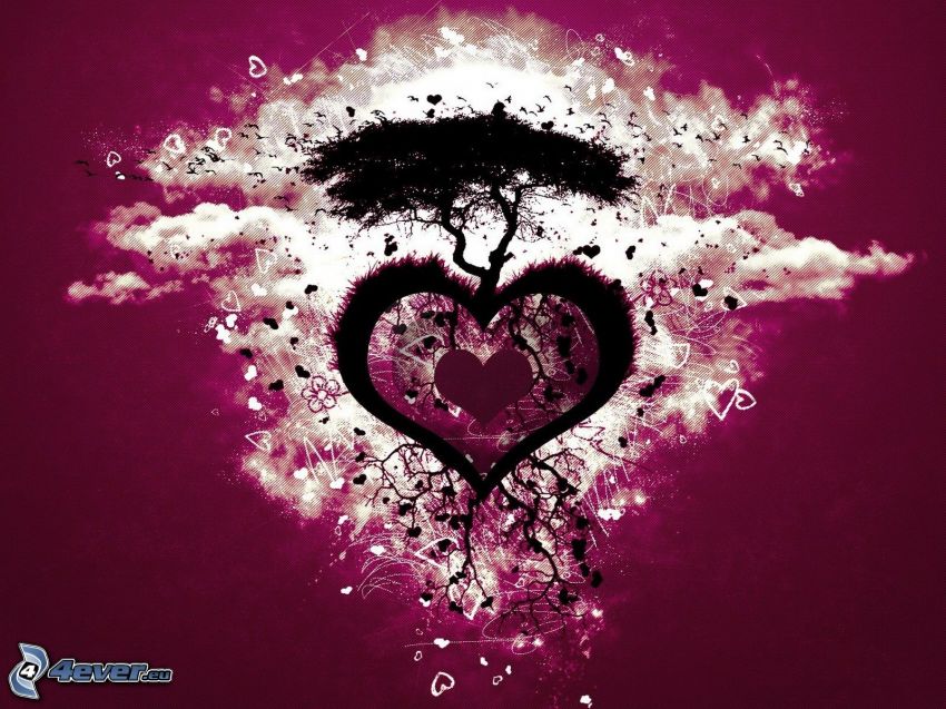 heart, silhouette of tree