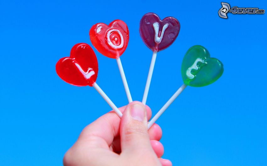 heart lollipops, love, hand