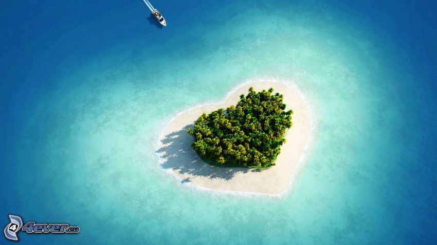 island, heart, yacht