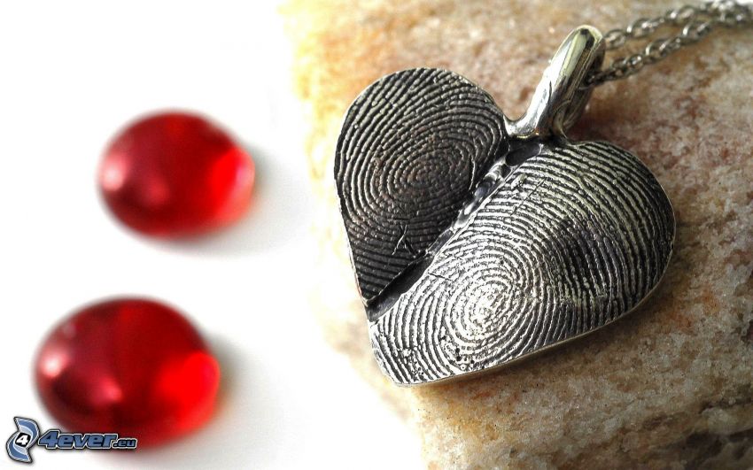 pendant with heart, fingerprint, silver pendant