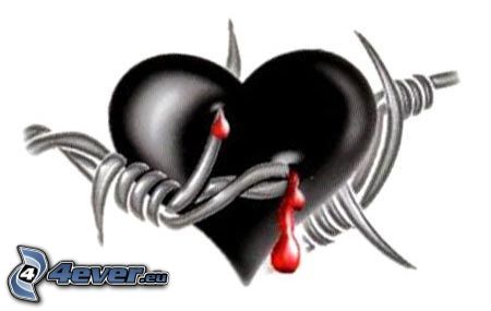 pierced heart, blood, barbed wire