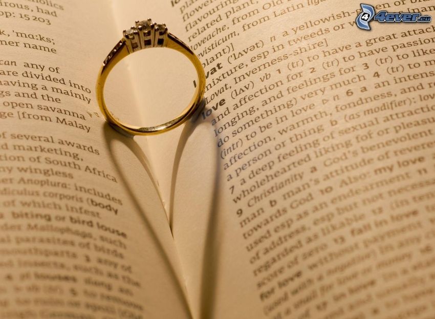 Ring on book, shadow, heart