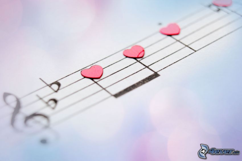 sheet of music, hearts