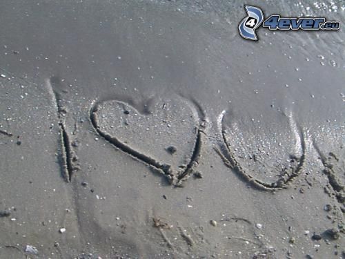 I love you, beach, sand, love