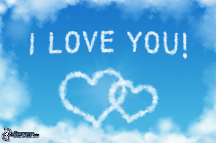 I love you, hearts in sky, clouds