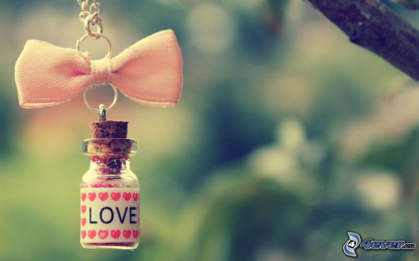 love, bottle, ribbon