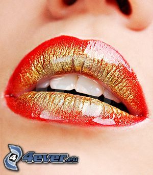 red lips, white teeth