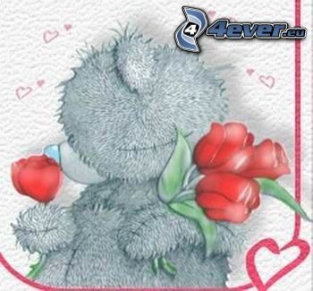teddy bear, Valentine's Day, roses