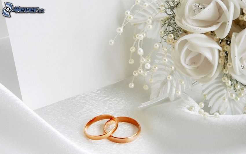 wedding rings, wedding bouquet