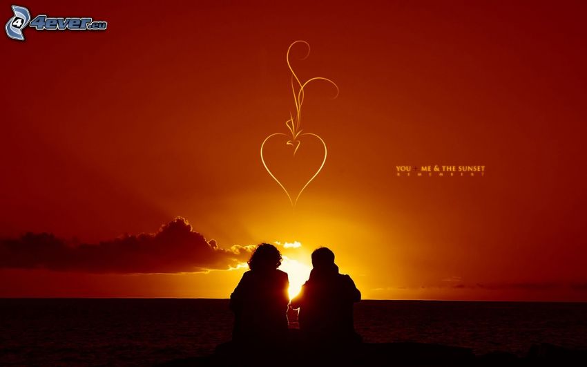 you & me, couple at sunset, silhouette of couple, heart