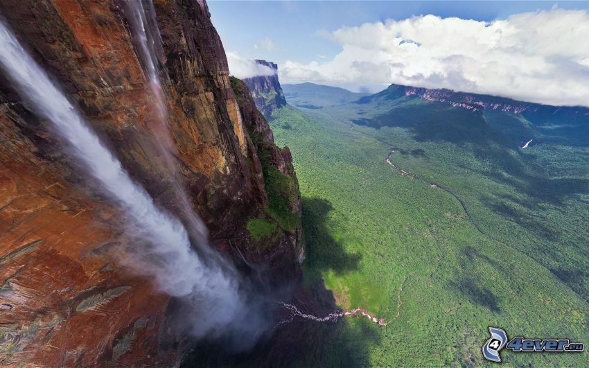Angel Falls, cliff, forest, clouds, Venezuela