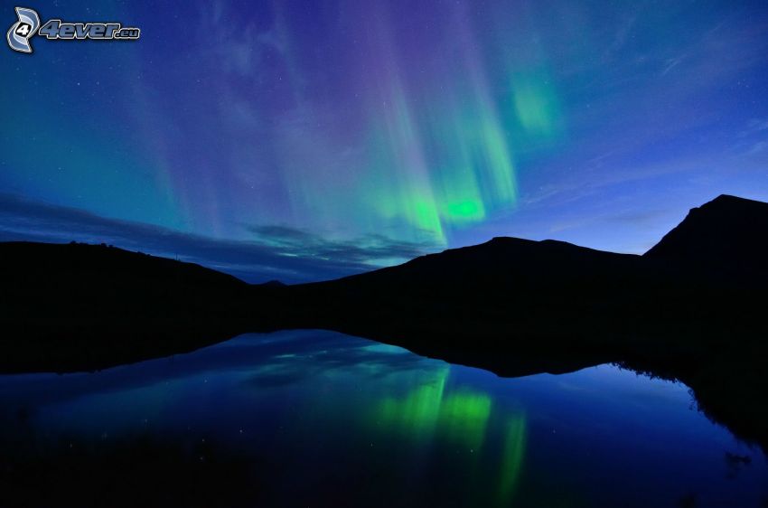 aurora, mountain, lake