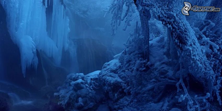 frozen landscape, waterfall