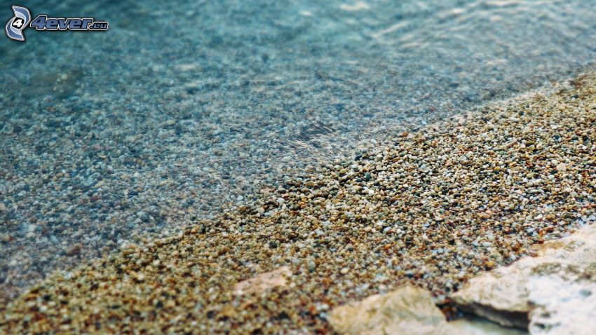 gravel, sand, water