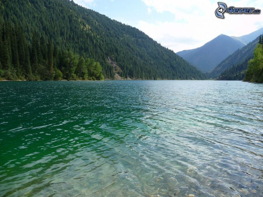 Kolsai Lakes, mountain lake, hills