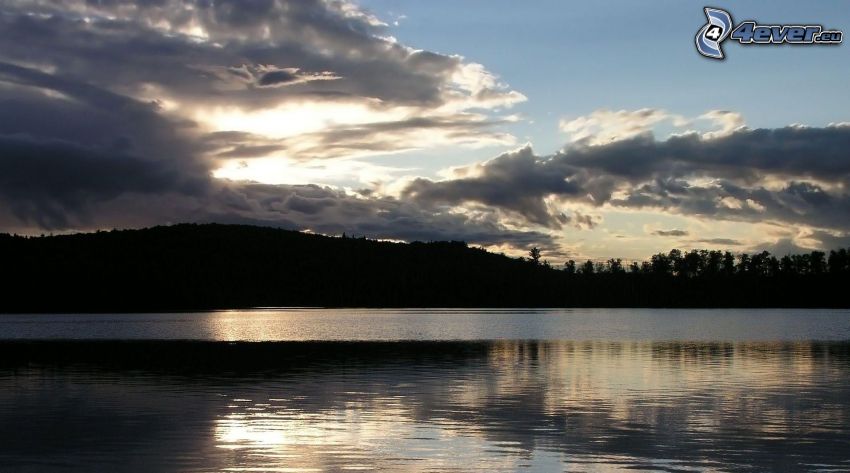 evening calm lake, clouds