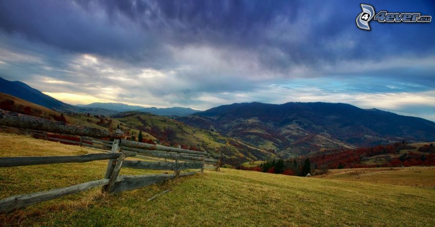 hills, old wooden fence, view of the landscape